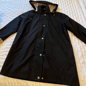 Burberry Black Coat with Plaid Detail